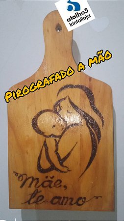 Tábua pirografada mãe com criança
