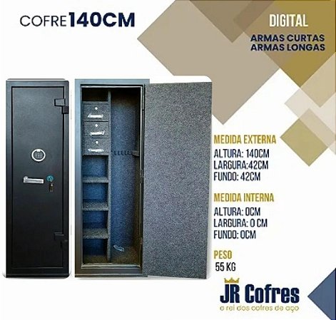 Cofre em Aço 140x42x42 Digital Para Armas