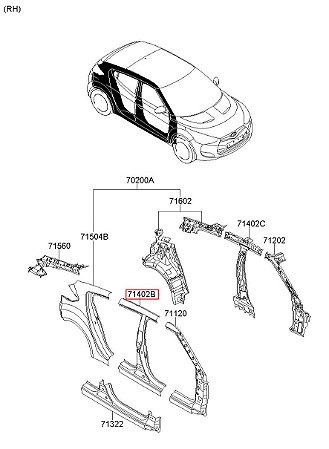 Coluna Central Lado Direito - Hyundai Veloster - 2011 a 2014 (Peça Nova e Original)