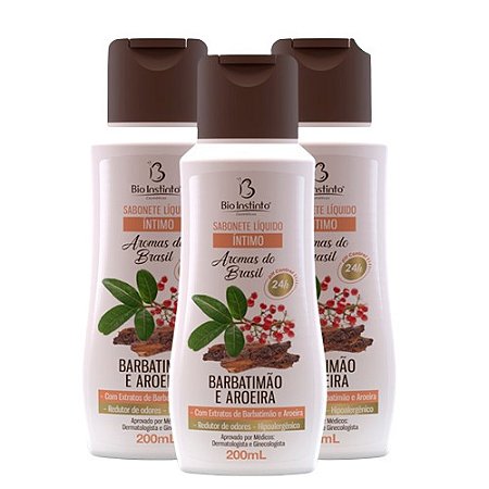 Kit com 3 Sabonetes Íntimos - Aroeira + Barbatimão + Barbatimão e Aroeira 200ml - Bio Instinto