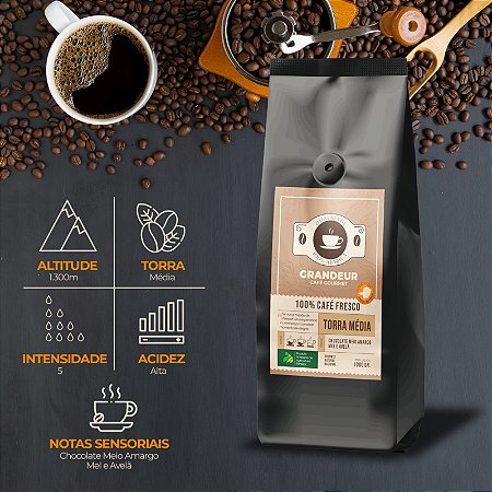 Moído - Grandeur Café Gourmet 100% arábica - 1kg - Torra Média.