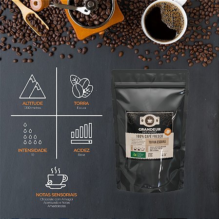 Moído - Grandeur Café Superior 100% arábica - 250g - Torra Escura.