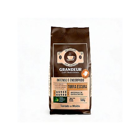 Torrado e Moído - Granulometria Fina - Grandeur Café Tradicional - Torra Escura - 100% Arábica - 500g - Notas Sensoriais Amadeiradas