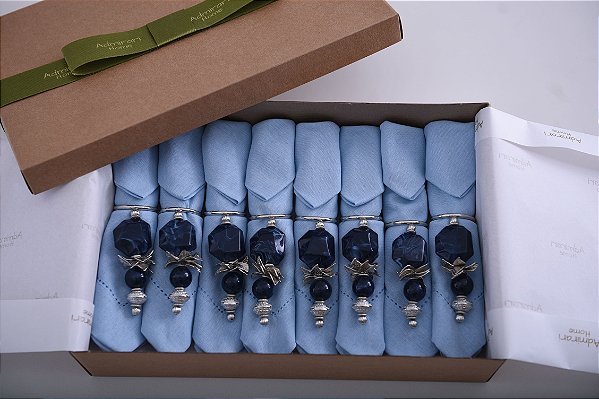 Kit Guardanapo de linho com porta guardanapo - 8 unidades