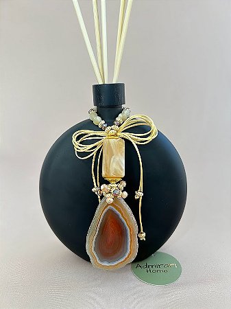 Vidro para aromatizador OVALE BLACK com ágata natural tons terra - valor unitário