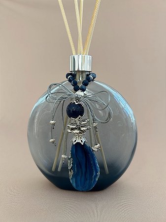 Vidro para aromatizador OVALE degrade azul, pingente ágata natural azul - valor unitário