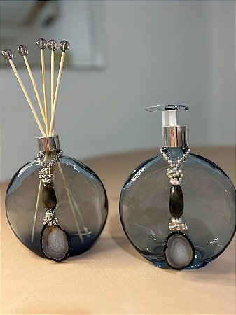 Vidro para aromatizador OVALE AZUL, pingente ágata natural - valor unitário