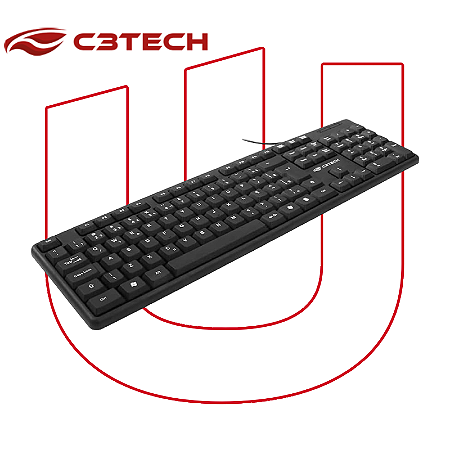 Teclado tecla-alta anti-respingo com fio C3Tech KB15BK Preto