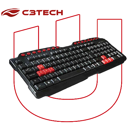 Teclado Gamer com Fio KG10BK C3tech Preto e Vermelho