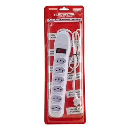 FILTRO DE LINHA  COM 6 TOMADAS 10A 80CM FORCE LINE BRANCO