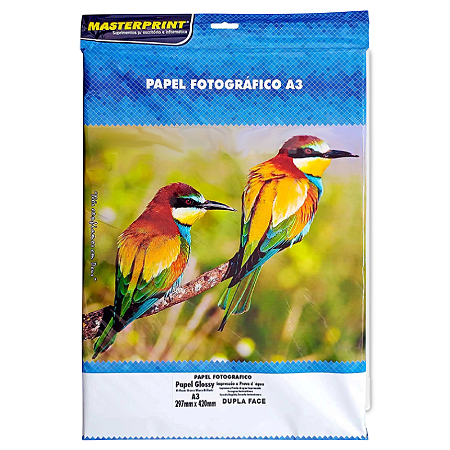 PAPEL FOTO GLOSSY DUPLA FACE 120G A3 MASTERPRINT COM 20 FOLHAS