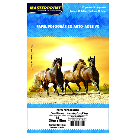 PAPEL ADESIVO FOTO GLOSSY A4 130G MASTERPRINT 20 FOLHAS
