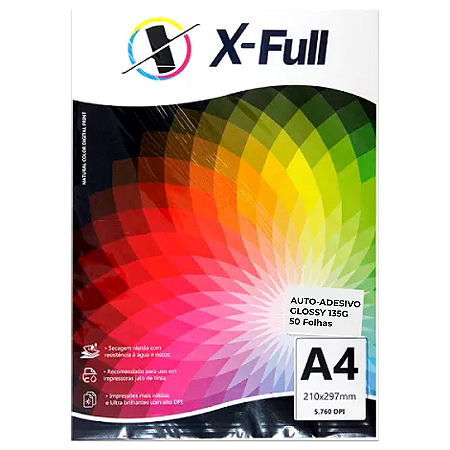 PAPEL ADESIVO FOTO GLOSSY A4 135G X-FULL 50 FOLHAS