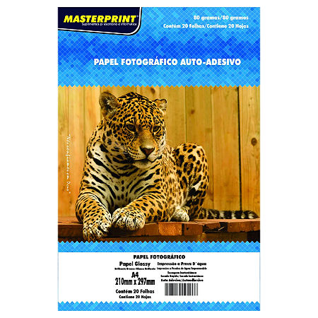 PAPEL ADESIVO FOTO GLOSSY A4 80G MASTERPRINT 20 FOLHAS