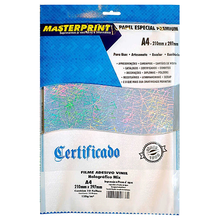 PAPEL ADESIVO VINIL HOLOGRÁFICO MIX A4 135G NASTERPRINT 10 FOLHAS