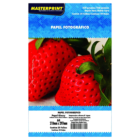 PAPEL FOTOGRÁFICO DUPLA FACE GLOSSY A4 220G MASTERPRINT 20 FOLHAS