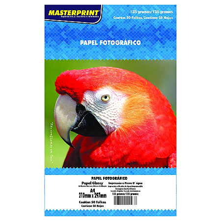 PAPEL FOTOGRÁFICO GLOSSY A4 135G MASTERPRINT 50 FOLHAS