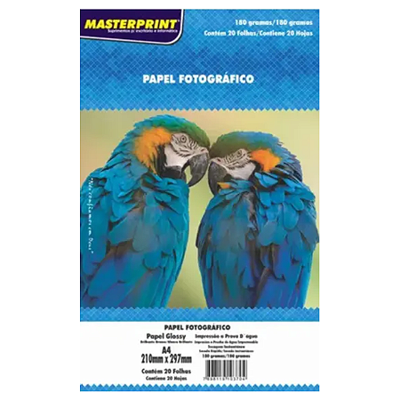 PAPEL FOTOGRÁFICO GLOSSY A4 180G MASTERPRINT 20 FOLHAS