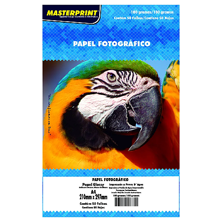 PAPEL FOTOGRÁFICO GLOSSY A4 180G MASTERPRINT 50 FOLHAS