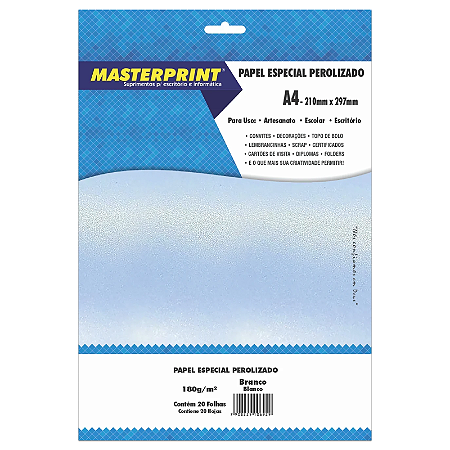 PAPEL PEROLIZADO BRANCO A4 180G MASTERPRINT 20 FOLHAS