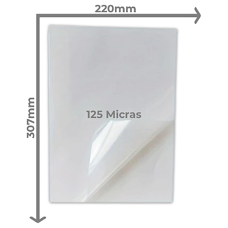 PLÁSTICO PARA PLASTIFICAÇÃO 125 MICRAS 0,05MM 220x307MM 20 LÂMINAS