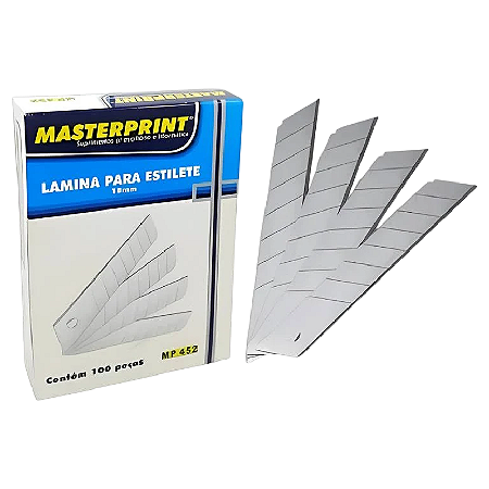 LAMINA PARA ESTILETE GRANDE MASTERPRINT 18mm CAIXA C/100 UN MP452