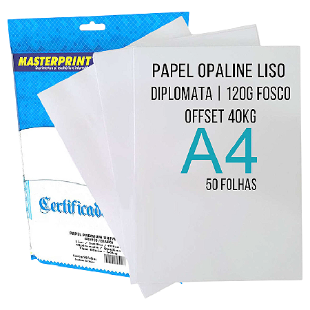 PAPEL OFFSET OPALINE LISO DIPLOMATA BRANCO A4 120G MASTERPRINT 50 FOLHAS