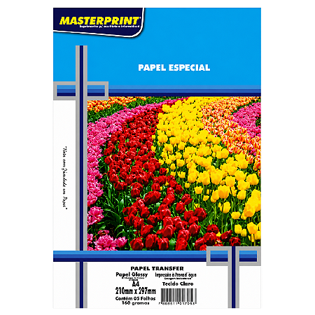 PAPEL TRANSFER TECIDO CLARO 160G A4 MASTERPRINT COM 5 FOLHAS
