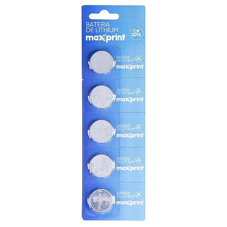 BATERIA BOTÃO MAXPRINT 3V CR2016 COM 5 UNIDADES
