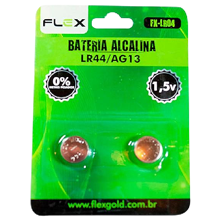 BATERIA BOTÃO FLEX 1,5V LR-44 COM 2 UNIDADES
