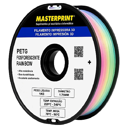 FILAMENTO 3D PETG 1.75MM MASTERPRINT FOSFORESCENTE RAINBOW 1KG