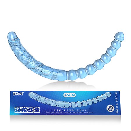 Pênis Duplo em Silicone Azul com Esferas e Glande - Love Nest