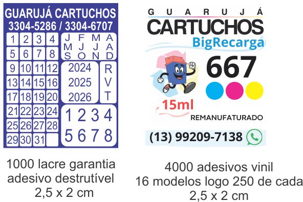 4000 adesivo vinil 2,5x2cm e 1000 Lacre destrutível 2,5x2cm