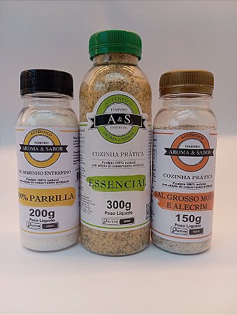 KIT 3 sabores Essencial - 100% Parrilla- Sal Grosso Moido com alegrim