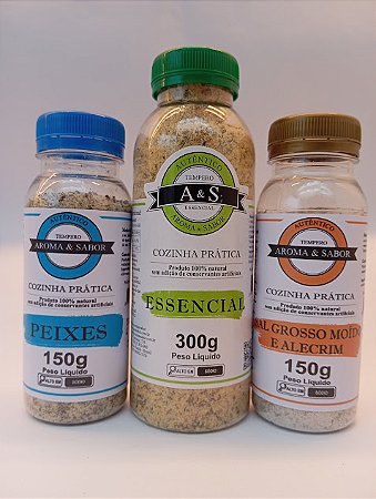 KIT 3 sabores Essencial - Peixes  - Sal Grosso Moido com alegrim