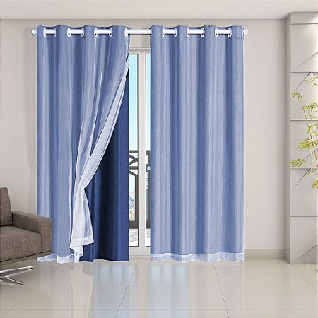 Cortina Blackout PVC com Tecido Voil Xadrez 2,80 m x 2,30 m