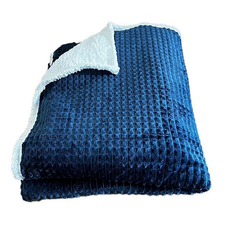 Cobertor Casal Diamond Dupla Face Manta Flannel Azul Marinho