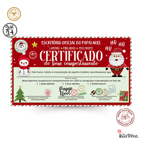 Certificado de Bom Comportamento | Natal 2024