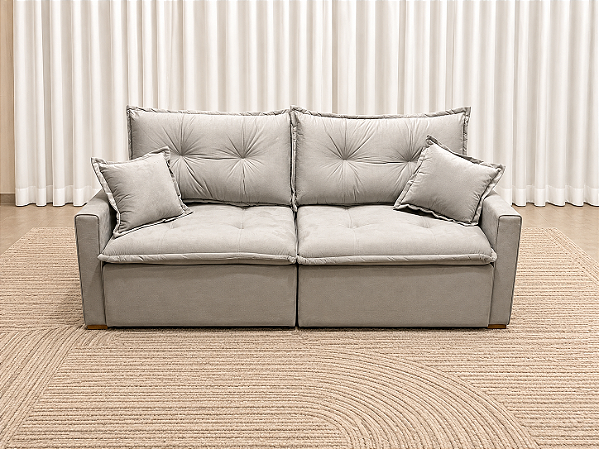 Sofá Cama Siena 2.00m Sem Caixa D28 Soft - Veludo Cinza Claro