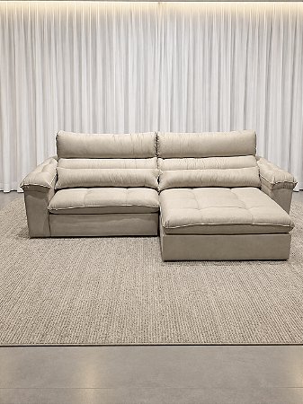 Sofá Retrátil e Reclinável Saul 2.90m D33 Molas Ensacadas - Bouclé Bege