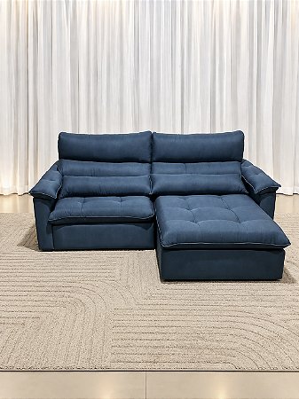 Sofá Retrátil e Reclinável Saul 2.30m D33 Molas Ensacadas - Linho Azul