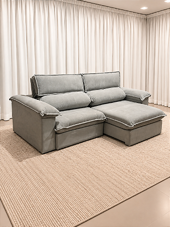 Sofá Retrátil e Reclinável Fiore 2.50m D33 Soft Molas Ensacadas – Veludo Cinza Claro