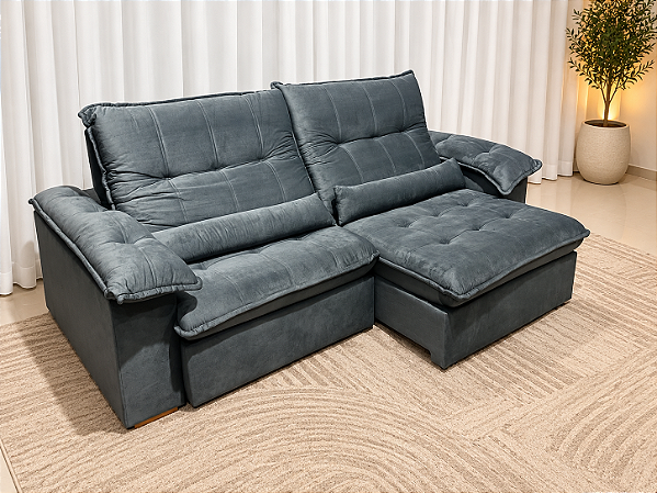 Sofá Retrátil e Reclinável Florença 2.50m D33 Soft Molas Ensacadas – Veludo Cinza Chumbo