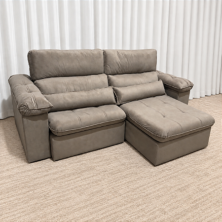 Sofá Retrátil Reclinável Raquel 2.10m D33 Molas Ensacadas – Veludo Capuccino