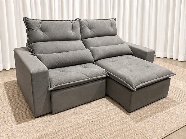 Sofá Retrátil e Reclinável Marcos 1.95m D33 - Bouclé Cinza