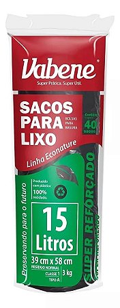 Saco Lixo Preto 15 litros 40 unidades