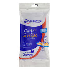 Garfo Descartável Refeição Cristal Strawplast Pacote 50 Unidades