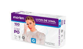 LUVA DE VINIL INOVEN COM PÓ TAM M CAIXA COM 100 UNID