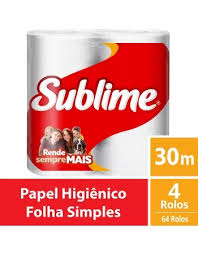 Papel Higiênico SUBLIME 4 Rolos Folha Simples
