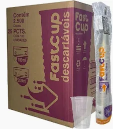 Copo Descartável 180ml Transparente Caixa 2500 Plástico Água Fast Cup - Fastcup
